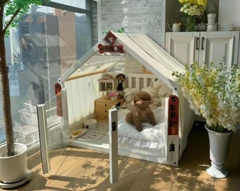 Wooden Cat Condo for Indoor Use, Large Modern Cat Cabinet with Shelves, Pet Furniture with Play Bridge, Sleeping Nooks & Climbing Ladder