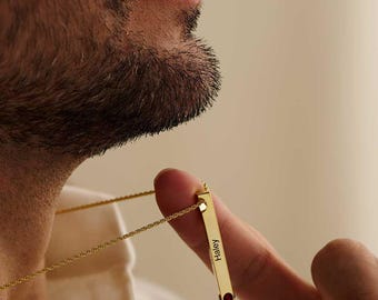 Collier homme, collier prénom personnalisé avec pierre de naissance, cadeau d'anniversaire, collier de famille anniversaire, cadeau papa, cadeau fête des pères pour lui