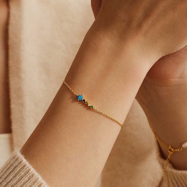 Pearl Birthstone Bracelet, Dainty Diamond Bracelet, Fmaliy Birthstone,Grandma Gift, Mother Bracelet,Birthdat gift, Mothers Day Gift for Her