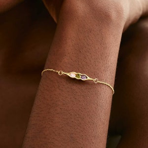 Pulseira com Pedra de Nascimento "Ervilhas em um Vaso", Pulseira de Casamento, Pulseira para Mães, Presente para Madrinhas, Presente de Aniversário para Avó, Presente para o Dia das Mães