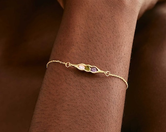 Peas in a Pot Birthstone Bracelet, Wedding Bracelet, Mom Bracelet, Bridesmaid Gift, Birthday Gift for Grandma, Mothers Day Gift for Her