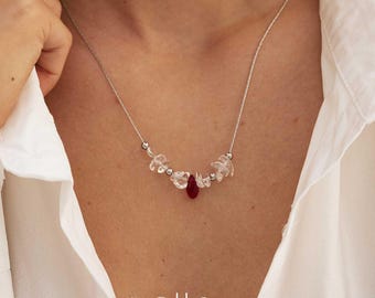 Stainless Steel Crystal Necklace, Waterproof Floating Beads Chain, Summer Beach Jewelry, Custom Minimalist Birthday Gift for Her