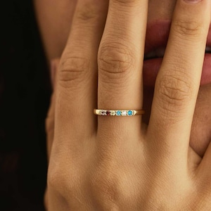 Customised  Birthstone Ring, 14K Gold Dainty Ring, Delicate Anniversary Gift for Mom, Family Gift, Grandma Gift, Christmas Day Gift for Her