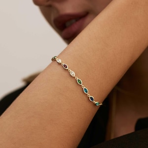 Custom Birthstone Bracelet, Leaf Birthstone Bracelet, Graduation Gift, Birthday Gift,Grandma Gift for Mom Bracelet, Chirtmas Gift for Her