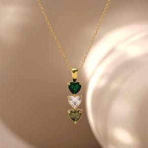 Customised Heart Birthstone Necklace, Charming Pendant Necklace, Anniversary Gift for Wife, Grandma Gift for Mom, Christmas Gift for Her