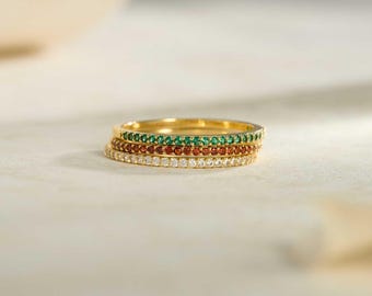Custom Birthstone Stackable Ring for Mom, Minimalist Gemstone Band, Dainty Stacking Ring for Her, Minimalist Everyday Band, Gift for Her