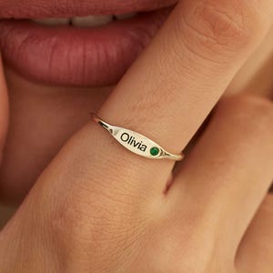 Custom Engraved Ring, Birthstone Ring, Birthflower Ring, Anniversary Gift for Woman, Grandma Gift, Daily Ring, Mothers day Gift for Her