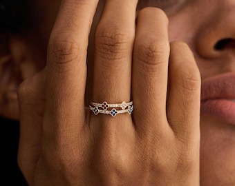 Dainty Birthstone Ring, Flower Ring, Dainty Anniversary Gift for Mom, Wedding Ring, Bridesmaid Gift, Grandma Ring, Mothers Day Gift for Her