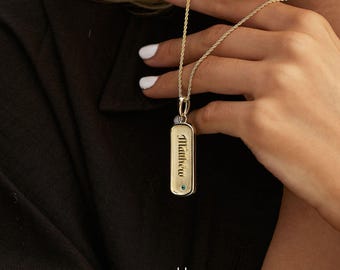 Engraved Nameplate Necklace, Personalised Bar Necklace for Men Women, Initial Pendant, Minimalist Jewelry for Her Him, Couple Birthday Gift