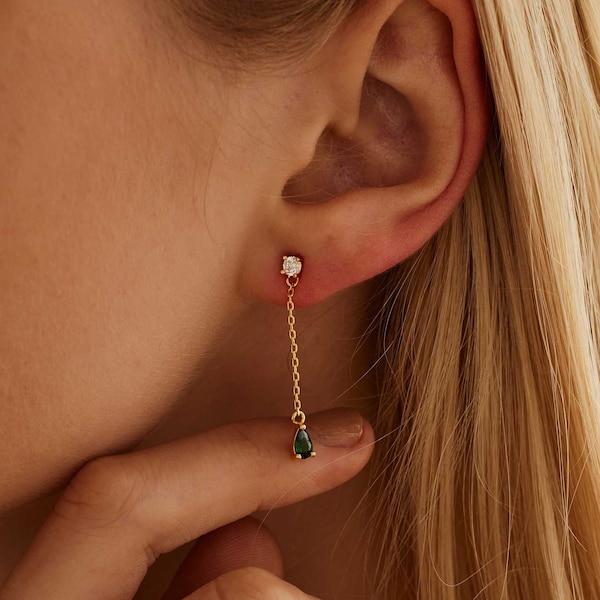 Custom Birthstone Earrings, Daily Earrings, Dainty Diamond Drop Earrings, Grandma Gift for Mom, Birthday Gift for Her, Mothers Day Gift Gift