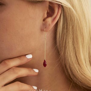 Kristallohrringe, zierliche Kettenohrringe für Damen, Geburtssteinschmuck in 12 Farben, minimalistisches Geburtstagsgeschenk für sie, feine Kettenhaken