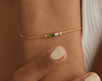 Birthstone Bracelet, Baguette Birthstone Bracelet, Graduation Gift, Birthday Gift, Grandma Gift for Mom Bracelet, Mothers Day Gift for Her