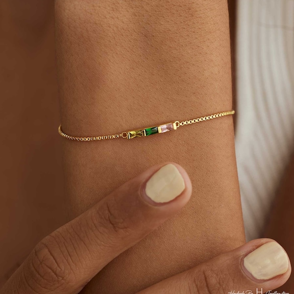 Baguette Birthstone Bracelet, Family Gift, Daily Bracelet, Birthday Gift for Grandma Bracelet,Bridesmaid Gift, Mothers day Gift for Her