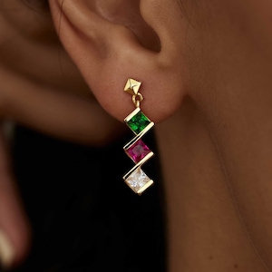 Angepasste Birthstone Ohrringe, 14k Gold Zarte Ohrringe, Diamant Baumeln Ohrstecker, Oma Geschenke für Mama, Muttertagsgeschenk für Sie