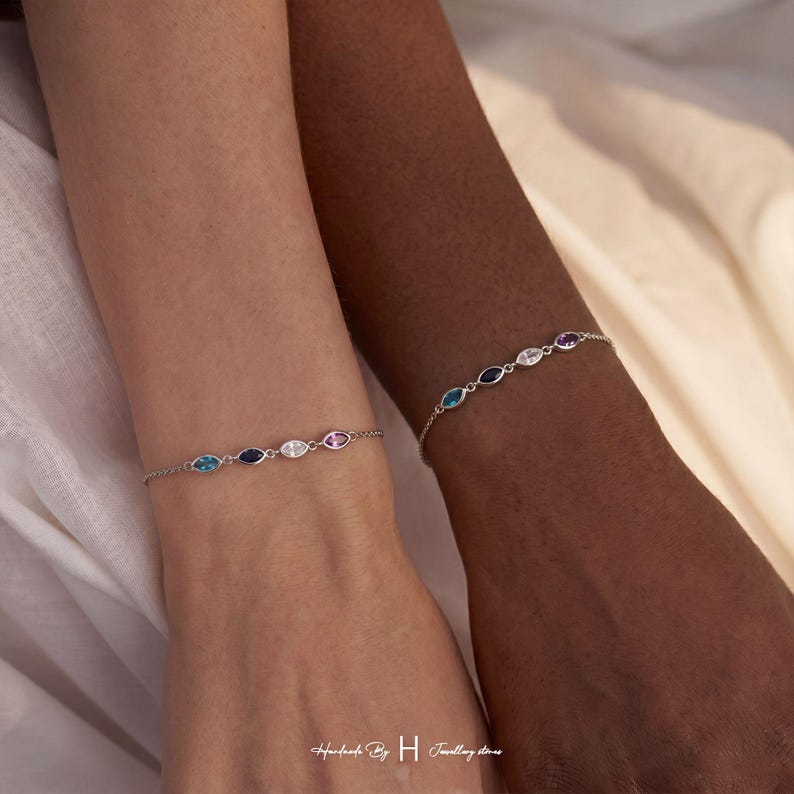 Custom Leaf Birthstone Bracelet, Friendship Bracelet, Birthday Gift, Bridesmaid Gift, Mom Bracelet, Graduation Gift for He Daughter image 2