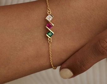 Pulsera de piedra de nacimiento personalizada, pulsera de oro de 14 quilates, pulsera delicada, regalo de graduación, regalo de novia, regalo de abuela para mamá, regalo del Día de la Madre para ella