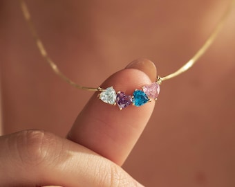 Custom Heart Birthstone Necklace, Personalized Birthstone Necklace, Family Gift, Bridesmaid Gift, Graduation Gift, Christmas Gift for Her