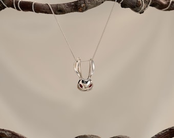 Custom Bunny Necklace with Birthstone Eyes, Halloween Rabbit Pendant,  Everyday Statement Necklace, Spooky Cute Christmas  Gift