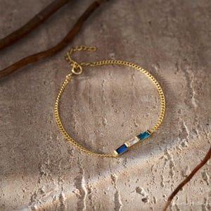 Men's Bracelet, Birthstone Bracelet, Baguette Bracelet, Couple Bracelets, Family Gift, Boy Friend Gift for Dad, Christmas Gift for Him image 2