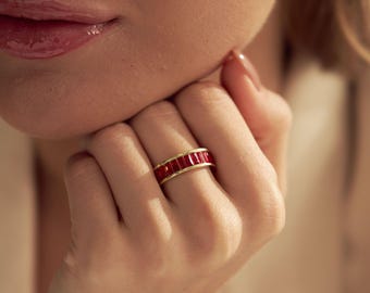 Custom Birthstone Ring, Baguette Ring, Dainty Ring, Delicate Anniversary Gift for Mom, Family Gift, Grandma Gift, Christmas  Gift for Her