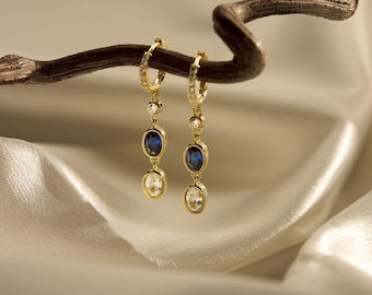 Custom Birthstone Earrings, Daily Earring, Diamond Dangle Earrings, Birthday Gift, Grandma Gift for Mom, Christmas Chritstmas  Gift for Her