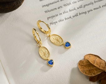Birthstone Earrings, Engraved Name Earring, Dangle Earrings, Family Gift Birthday Gift, Grandma Gift for Mom, Mothers Day Gift for Her