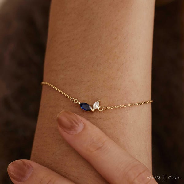 Personalised Marquise Birthstone Bracelet, Mother Bracelet, Birthday Gift, Daily Bracelet, Grandma Gift for Mom, Mothers Day Gift for Her