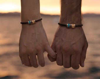 Genuine Leather Cord Bracelet with Pendant for Men, Couple Bracelets, Personalized Charm for Best Friend, Meaningful Graduation Gift for Her