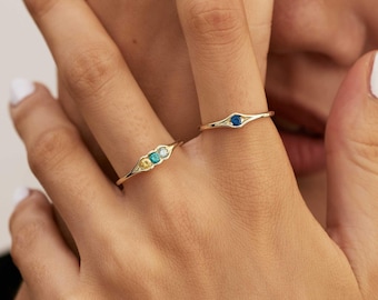 Anillo de piedra natal Guisantes en una Maceta, Anillo Personalizado, Anillo Delicado, Regalo de Aniversario para Mamá, Familia, Regalo para la Abuela, Regalo del Día de la Madre para Ella