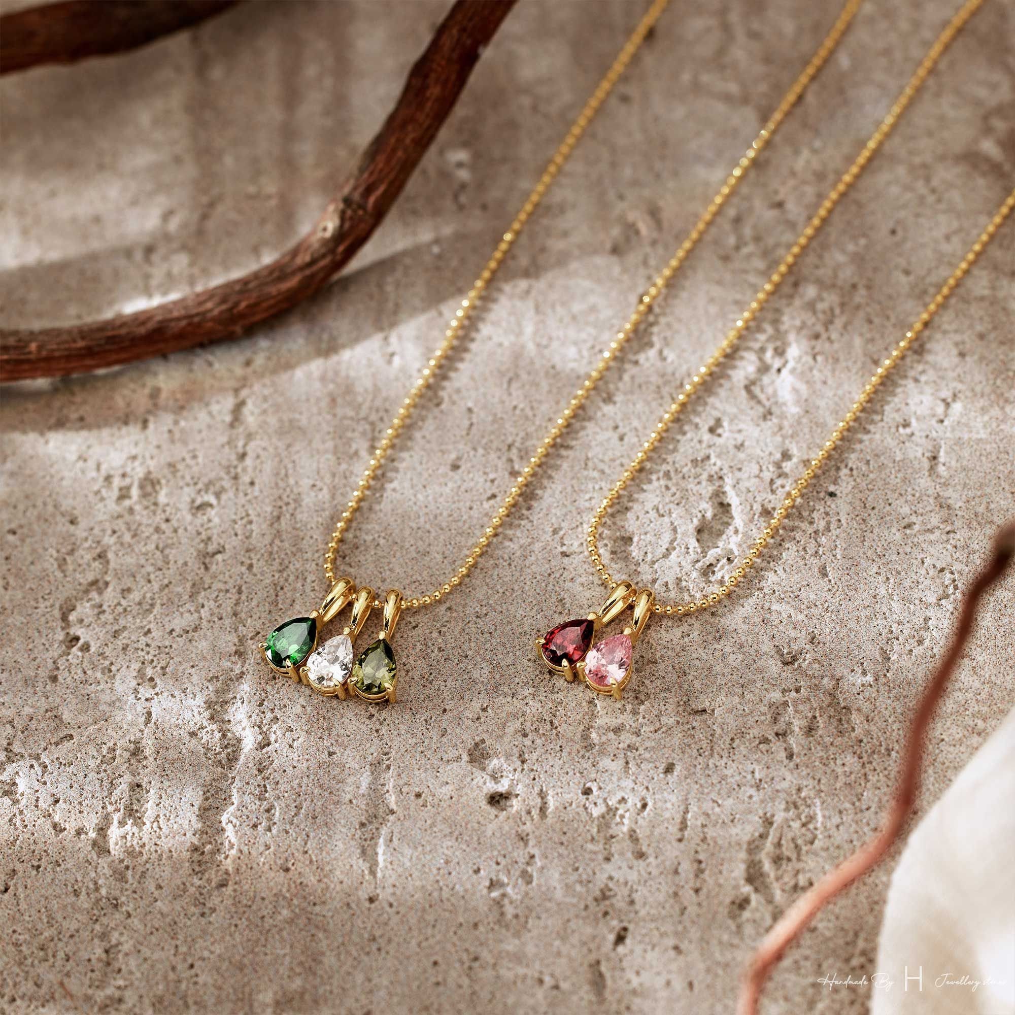 Custom Birthstone Necklace, 14K Gold Diamond Necklace, Anniversary Family Gift for Mom, Bridal Gift for Grandma, Mothers Day Gift for Her