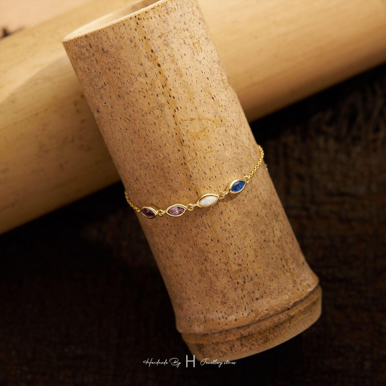 Custom Leaf Birthstone Bracelet, Friendship Bracelet, Birthday Gift, Bridesmaid Gift, Mom Bracelet, Graduation Gift for He Daughter image 19