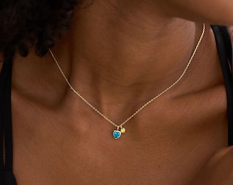 Custom 2 Birthstones Necklace, Dainty Two Heart Birthstone Necklace, Romantic Promise Keepsake Gift, Christmas  Gift for Her