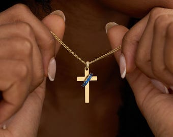 Celtic Cross Necklace, Gold Plated Moveable Ring, Custom Birthstone Faith Necklace, Christian Gift for Her, Confirmation Gift, Baptism Gift