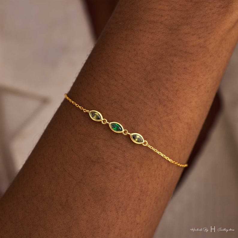 Custom Leaf Birthstone Bracelet, Friendship Bracelet, Birthday Gift, Bridesmaid Gift, Mom Bracelet, Graduation Gift for He Daughter image 13