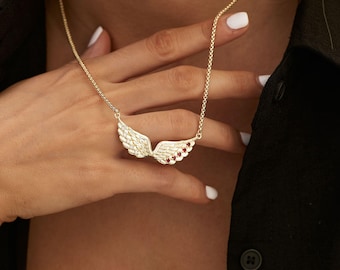 Custom Angel Wing Necklace with Birthstones, Two Wing Memorial Pendant, Personalized Gift for Her, Sympathy Gift