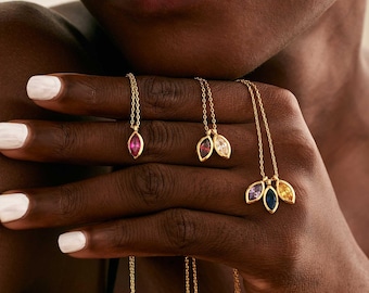 Aangepaste marquise blad geboortesteen ketting, verjaardagscadeau voor bruidsmeisje, verjaardag afstudeercadeau voor haar, huwelijkscadeau bruid moeder