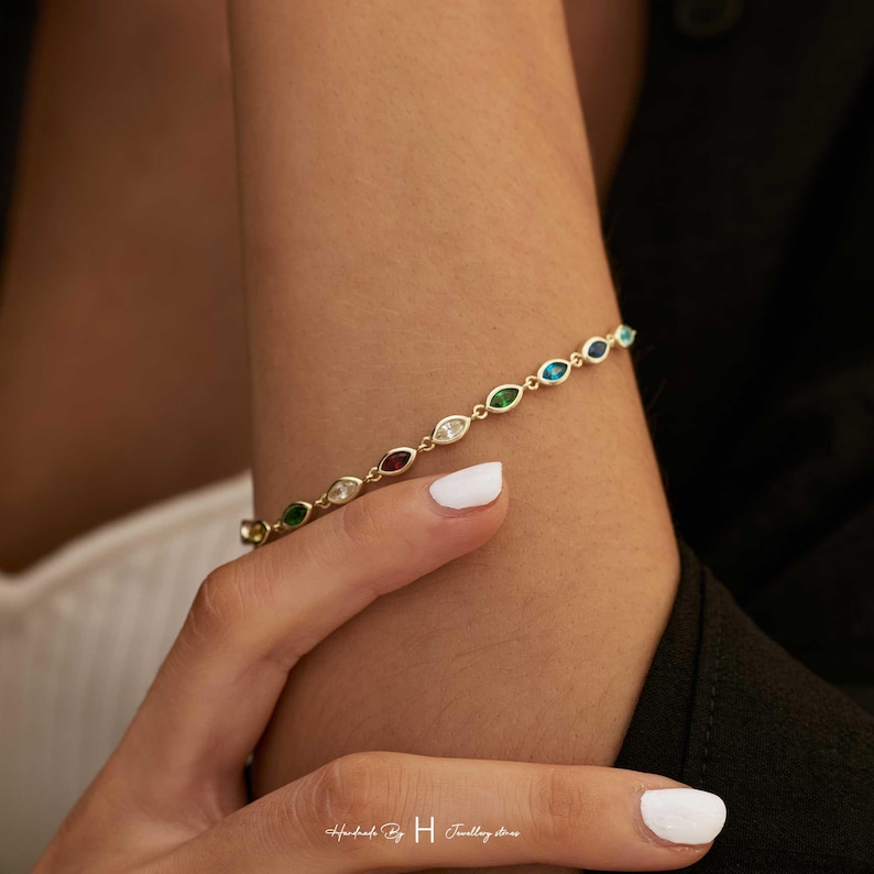 Custom Leaf Birthstone Bracelet, Friendship Bracelet, Birthday Gift, Bridesmaid Gift, Mom Bracelet, Graduation Gift for He Daughter image 20