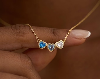 Heart Birthstone Necklace, Personalized Birthstone Necklace, Family Gift, Bridesmaid Gift, Graduation Gift, Mothers Day Gift for Her