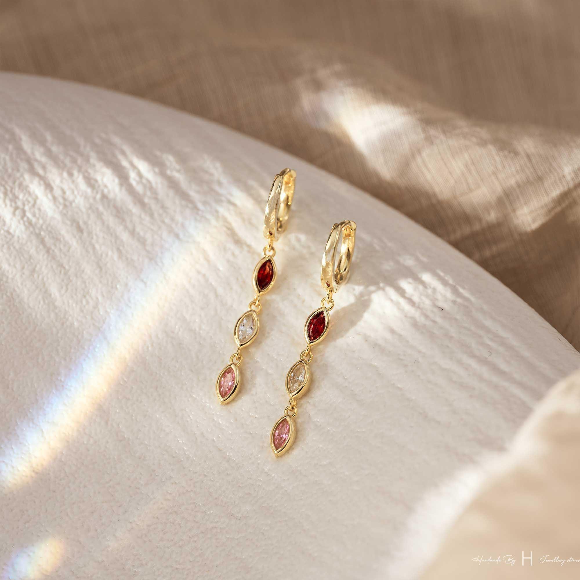 Custom Leaf Birthstone Earrings, Daily Earring, Diamond Dangle Earrings, Birthday Gift, Grandma Gift for Mom, Mothers Day Gift for Her