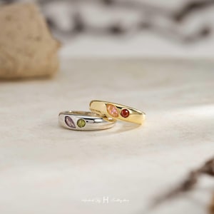 Duo ädelstenskupolring, grov silverring som kan staplas, personlig Toi et Moi-ring, personlig present till henne