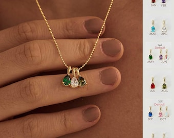 Minimalist Birthstone Necklace, Personalized Necklace, Anniversary Family Jewelry, Birthday Gift, Grandma Gift, Mothers Day Gift for Her