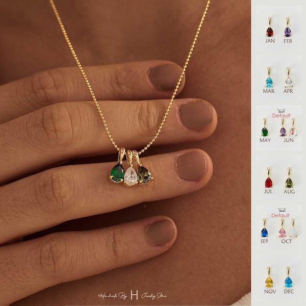 Minimalist Birthstone Necklace, Personalized Necklace, Anniversary Family Jewelry, Birthday Gift, Grandma Gift, Mothers Day Gift for Her