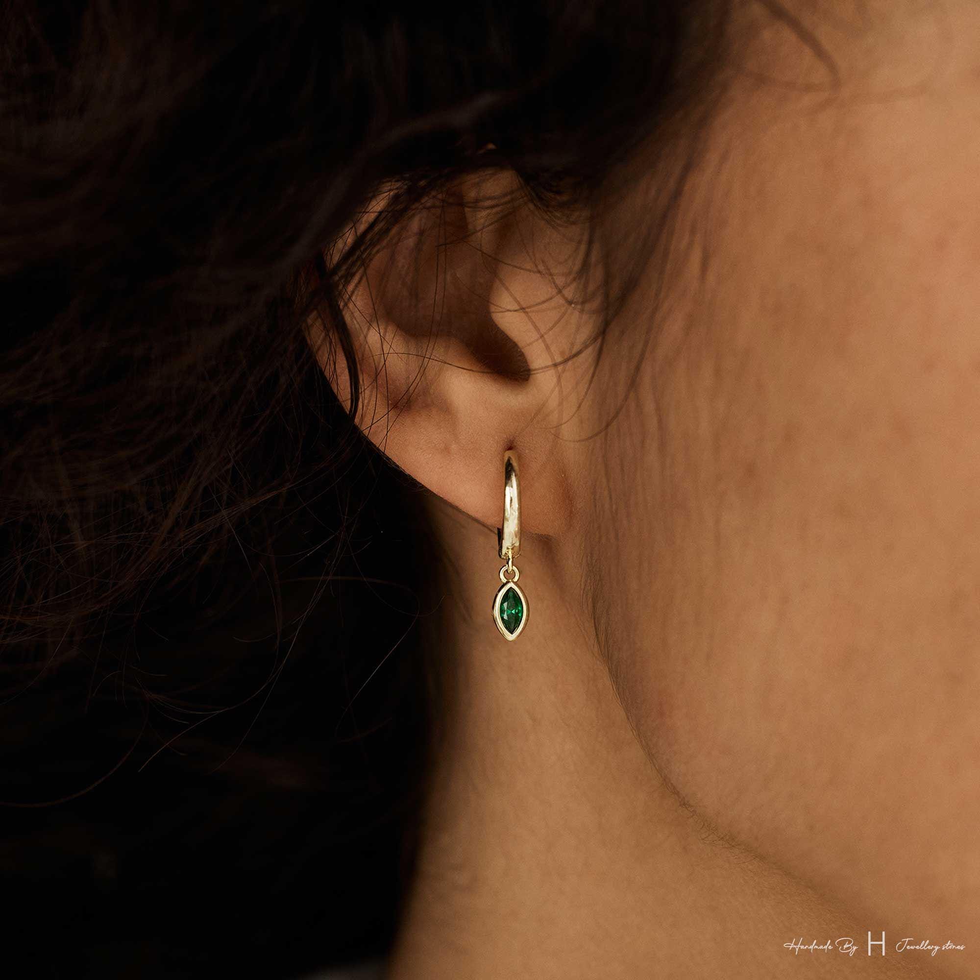 Custom Leaf Birthstone Earrings, Daily Earring, Diamond Dangle Earrings, Birthday Gift, Grandma Gift for Mom, Mothers Day Gift for Her