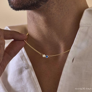 Herencadeau, customBirthstone-ketting, geboortesteenketting heren, verjaardag familiecadeau, verjaardagscadeau, vadercadeau, vaderdagcadeau voor hem