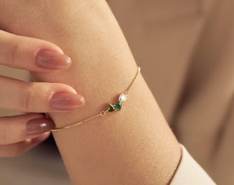 Personalised Heart Birthstone Bracelet for Woman, Mom Bracelet, Friendship Bracelet, Bridesmaid Gift, Family Gift, Christmas Gift for Her