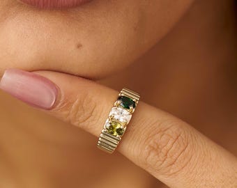 Anillo ovalado personalizado con piedra natal, anillos para parejas, anillo para hombre y mujer, delicado regalo de aniversario, regalo familiar, regalo para la abuela, regalo del Día del Padre para ella.