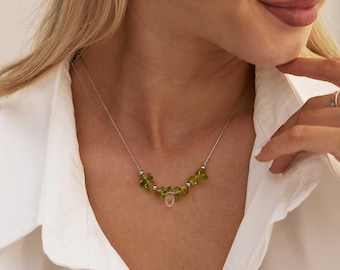 Stainless Steel Crystal Necklace, Waterproof Floating Beads Chain, Summer Beach Jewelry, Custom Minimalist Birthday Gift for Her