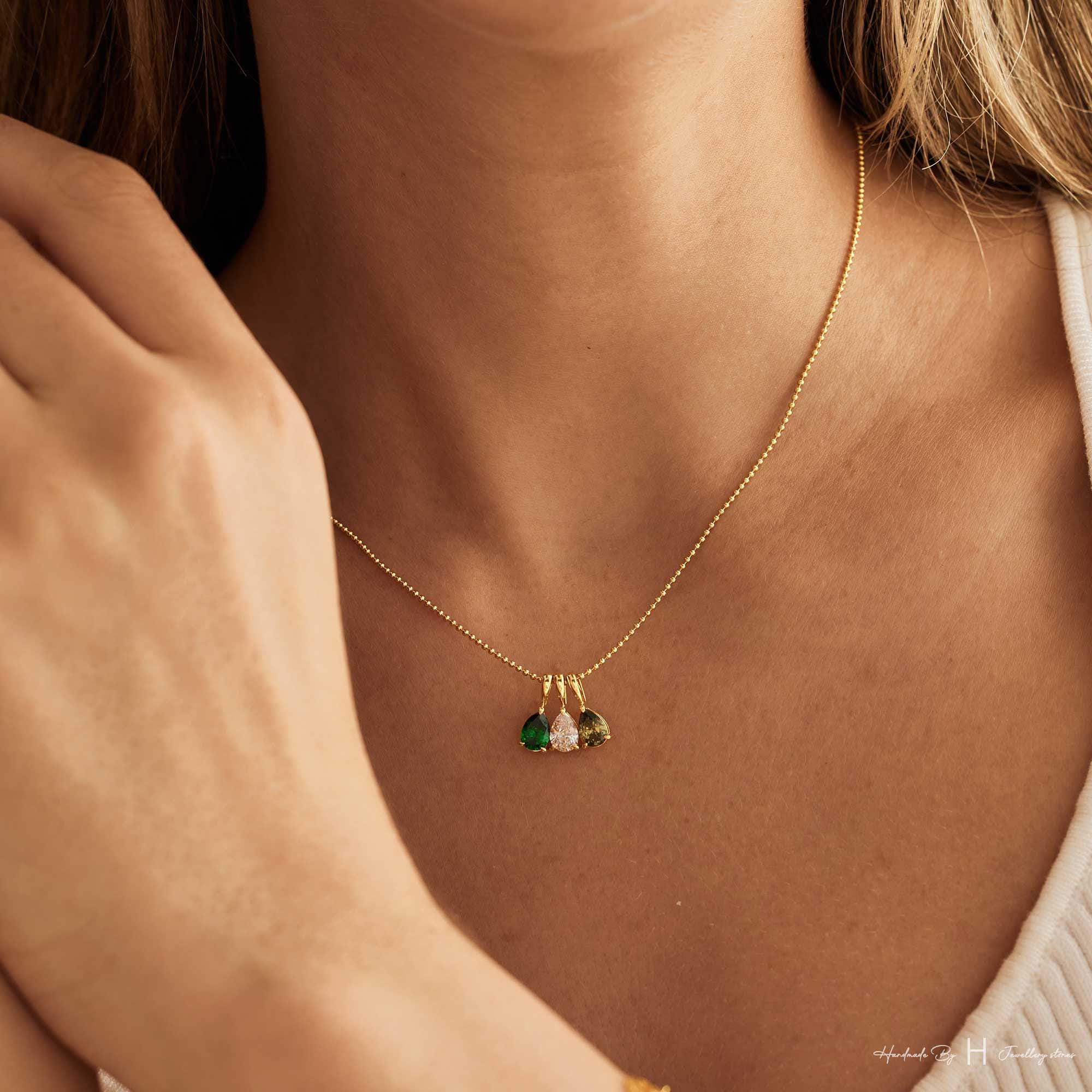 Custom Birthstone Necklace, 14K Gold Diamond Necklace, Anniversary Family Gift for Mom, Bridal Gift for Grandma, Mothers Day Gift for Her