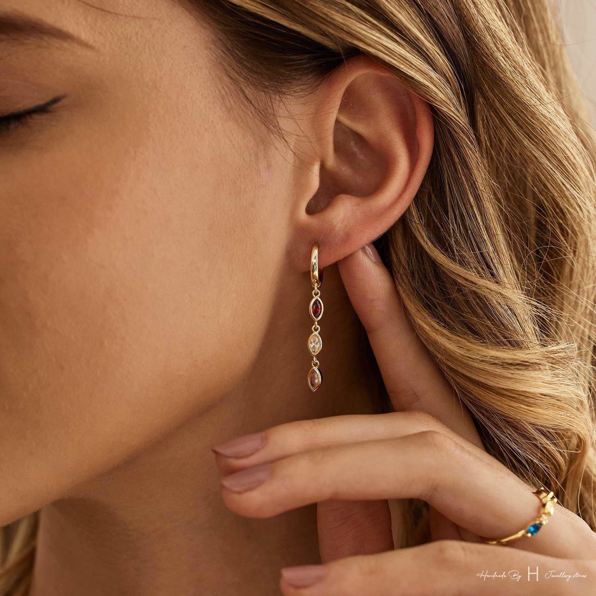 Custom Leaf Birthstone Earrings, Daily Earring, Diamond Dangle Earrings, Birthday Gift, Grandma Gift for Mom, Mothers Day Gift for Her