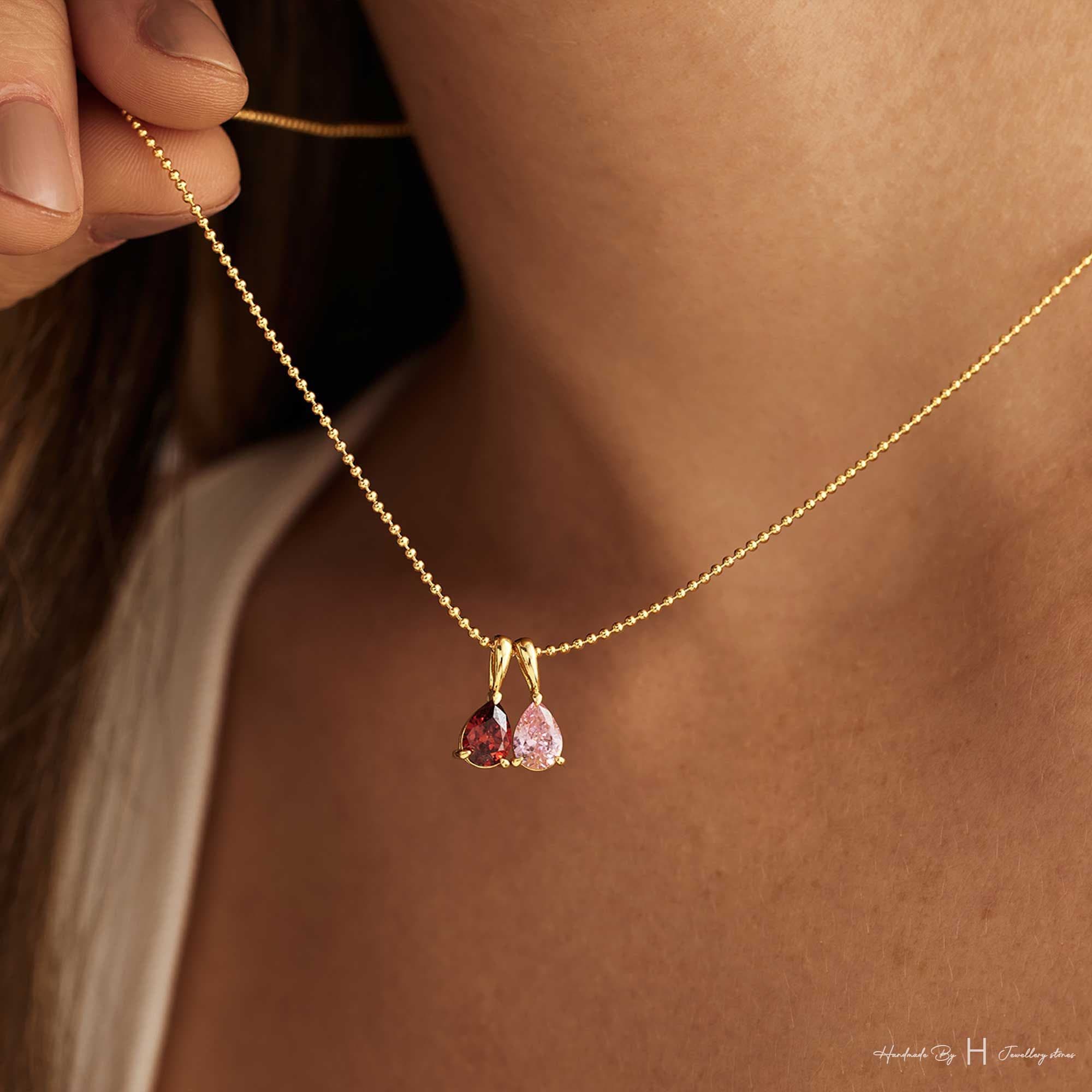 Custom Birthstone Necklace, 14K Gold Diamond Necklace, Anniversary Family Gift for Mom, Bridal Gift for Grandma, Mothers Day Gift for Her